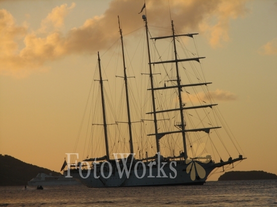 Sunset on four masts